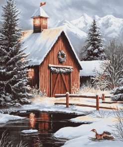 Winter's Call: Snowy Farm Landscapes Diamond Painting