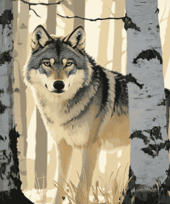 Wolf Among Birches Diamond Painting