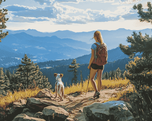 Woman and Dog Outdoor Adventure Diamond Painting