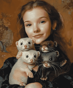 Woman with Ferrets Diamond Painting