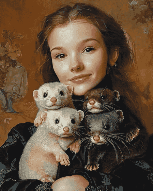 Woman with Ferrets Diamond Painting