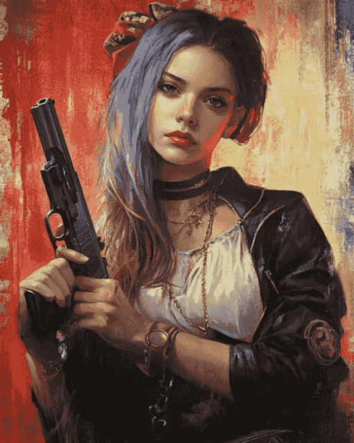 Woman with Gun Diamond Painting