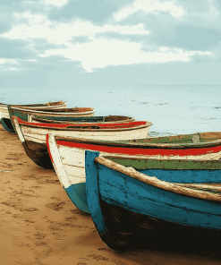 Wood Boats on the Beach Diamond Painting