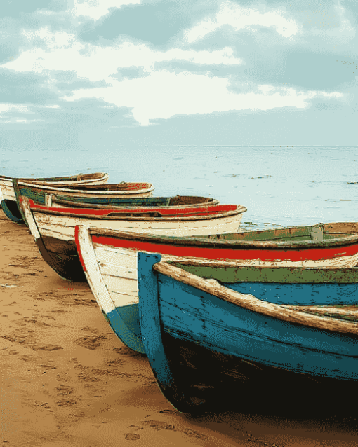 Wood Boats on the Beach Diamond Painting