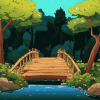 Wooden Bridge in a Cartoon Forest Diamond Painting