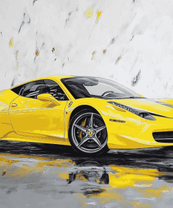 Yellow 458 Ferrari Engines Diamond Painting