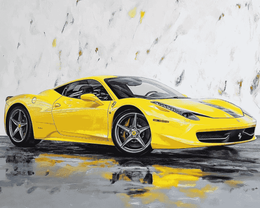 Yellow 458 Ferrari Engines Diamond Painting