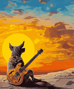 Yellow Dog with Guitar Diamond Painting