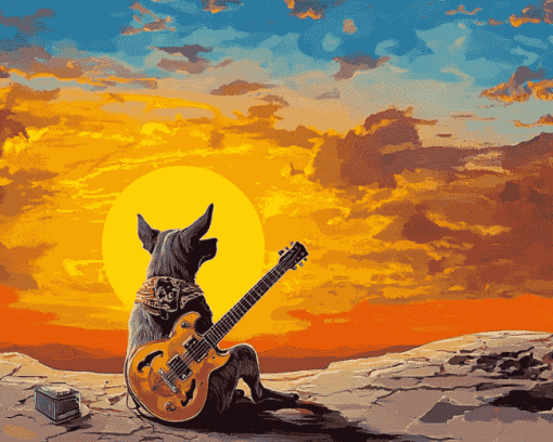 Yellow Dog with Guitar Diamond Painting