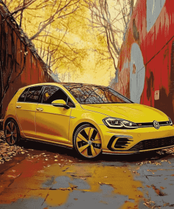 Yellow Golf 8 VW Car Diamond Painting