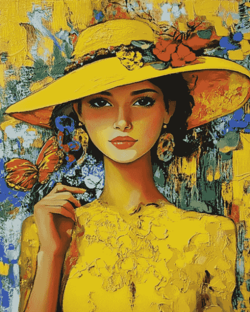 Yellow Hat Vintage Woman Diamond Painting