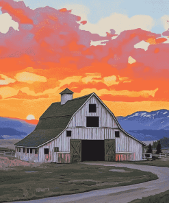 Yellowstone Barn Sunset Diamond Painting