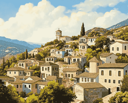 Zagoridiamond Greece Cityscape Diamond Painting