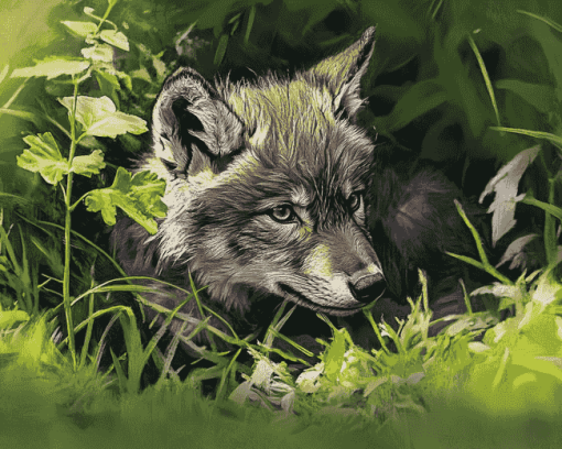 "Adorable Baby Wolf Diamond Painting"