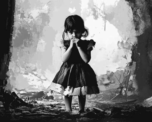 Abandoned Child Black and White Diamond Painting