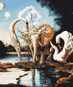 Abstract Swans and Elephants Diamond Painting