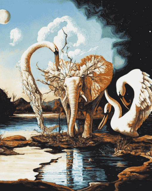 Abstract Swans and Elephants Diamond Painting