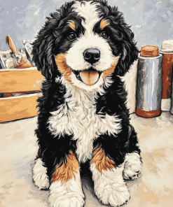 Adorable Bernedoodle Pup Diamond Painting