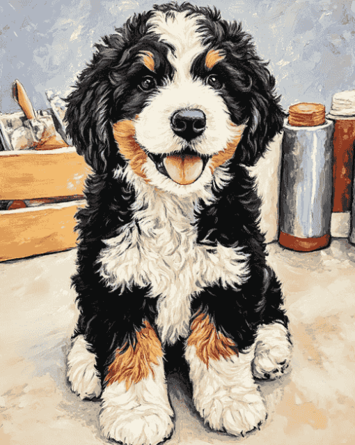 Adorable Bernedoodle Pup Diamond Painting