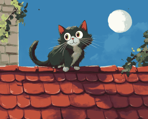 Aesthetic Cat on Roof Diamond Painting