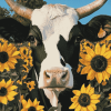 Aesthetic Cow with Sunflowers Diamond Painting