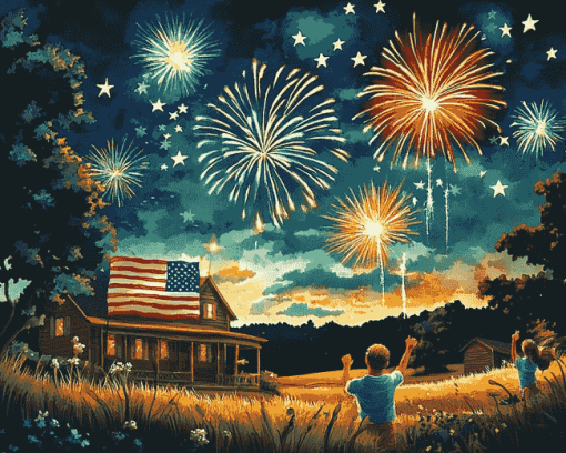 Aesthetic Fireworks July Diamond Painting