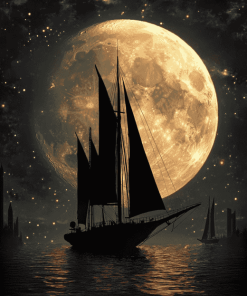 Aesthetic Sailboat Under Moonlight Diamond Painting