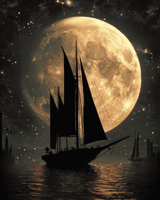 Aesthetic Sailboat Under Moonlight Diamond Painting