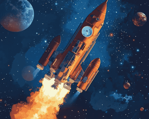 Aesthetic Space Rocket Animation Diamond Painting