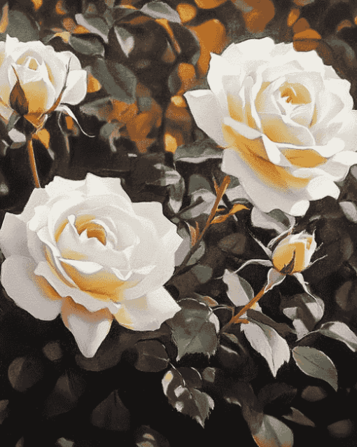 Aesthetic White Roses Diamond Painting