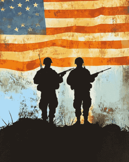 American Flag Military Silhouettes Diamond Painting