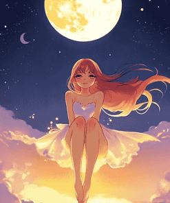 Anime Girl and Moon Fantasy Diamond Painting