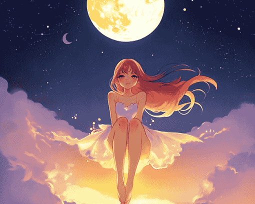 Anime Girl and Moon Fantasy Diamond Painting