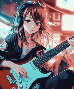 Anime Musician with Electric Guitar Diamond Painting