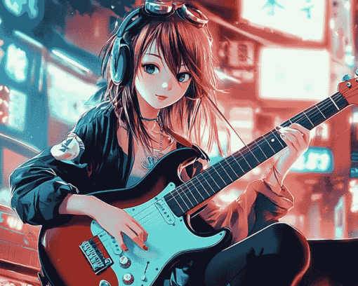 Anime Musician with Electric Guitar Diamond Painting