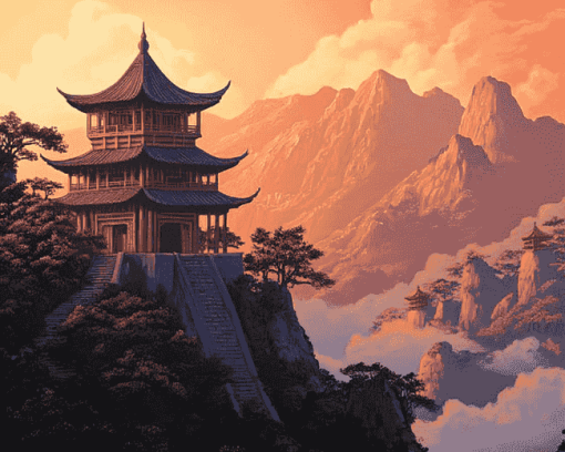 Asian Mountainscape Diamond Painting