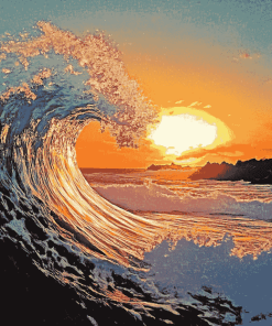 Beach Sunset Waves Diamond Painting