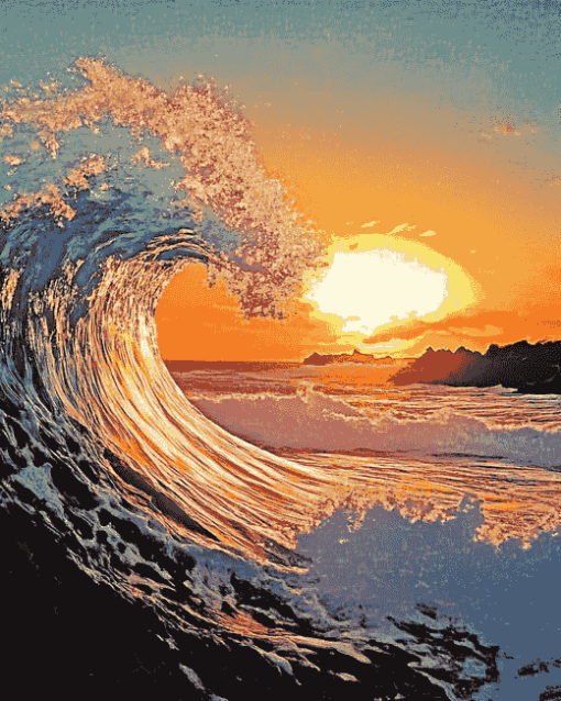 Beach Sunset Waves Diamond Painting