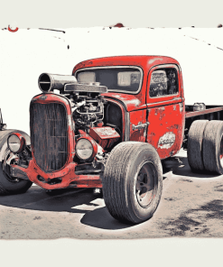 Big Red Ratrod Engine Diamond Painting