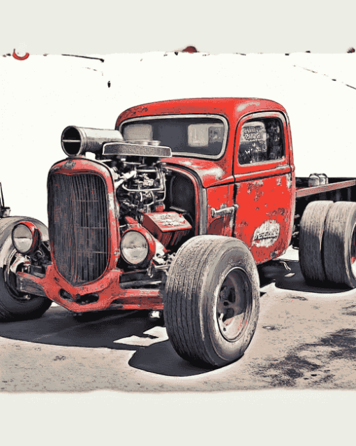 Big Red Ratrod Engine Diamond Painting