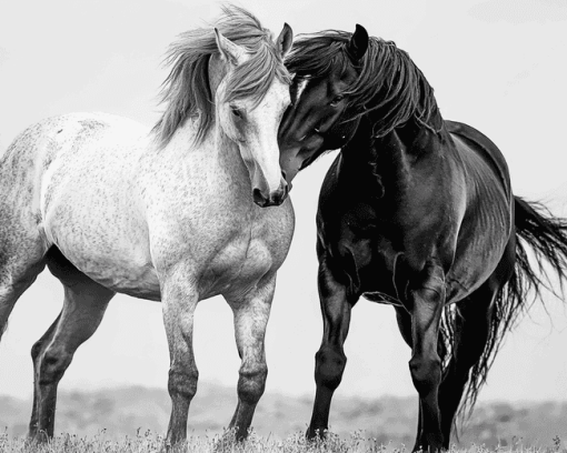 Black And White Cob Horses Diamond Painting