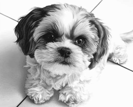 Black And White Shih Tzu Puppy Diamond Painting