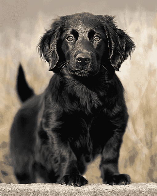 Black Flat Coated Retriever Puppy Diamond Painting