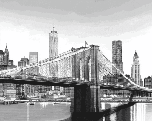 Black White Brooklyn Bridge Diamond Painting