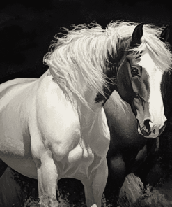 Black and White Cob Horses Diamond Painting