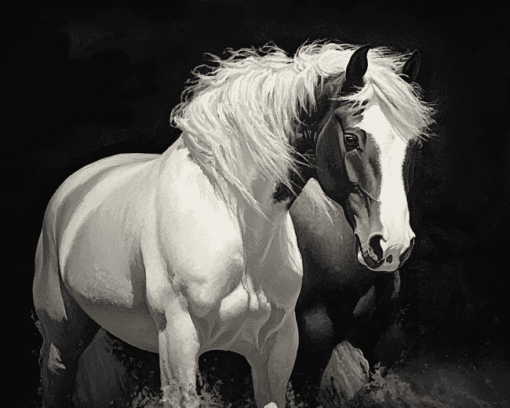 Black and White Cob Horses Diamond Painting