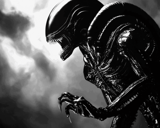 Black and White Xenomorph Aliens Diamond Painting