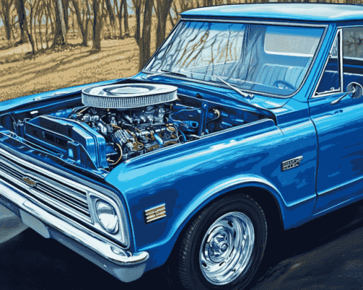 Blue 1967 Chevy Stepside Truck Diamond Painting