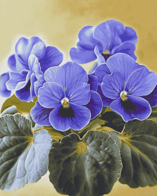 Blue African Violet Blossoms Diamond Painting