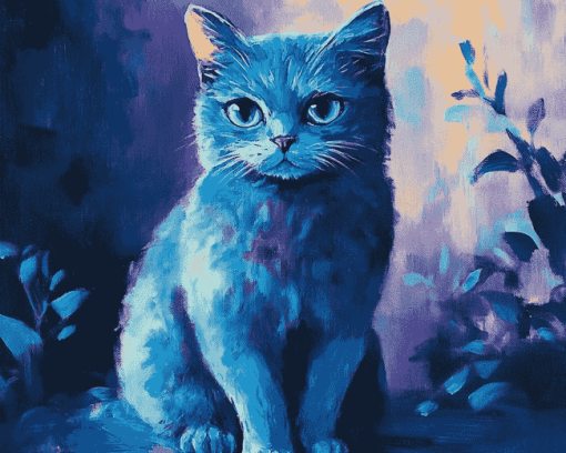 Blue Cat Cartoon Diamond Painting